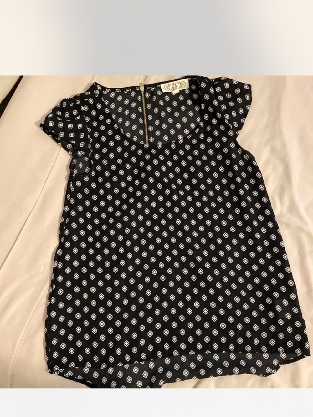 Pink Rose Black Printed Cap Sleeve Blouse Sz S